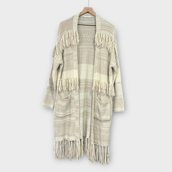 Willow & Clay Longline Boho Fringed Knit Duster Cardigan Sweater Size Medium - Picture 1 of 10